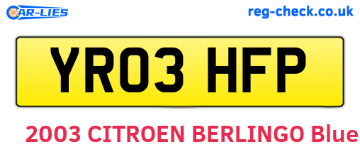 YR03HFP are the vehicle registration plates.