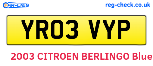 YR03VYP are the vehicle registration plates.