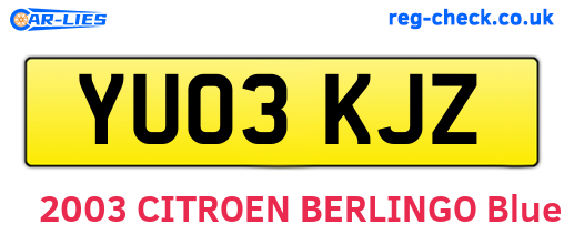 YU03KJZ are the vehicle registration plates.