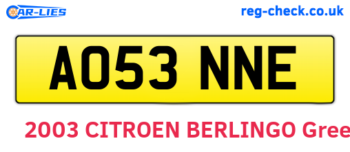 AO53NNE are the vehicle registration plates.