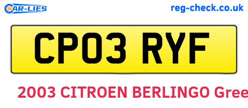 CP03RYF are the vehicle registration plates.