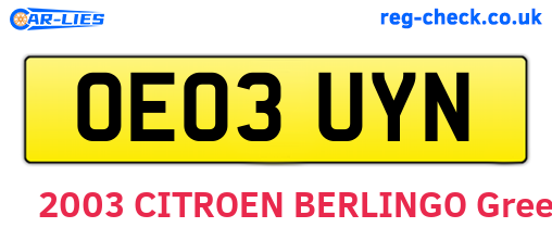 OE03UYN are the vehicle registration plates.
