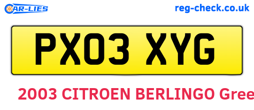 PX03XYG are the vehicle registration plates.
