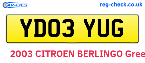 YD03YUG are the vehicle registration plates.