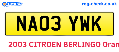 NA03YWK are the vehicle registration plates.