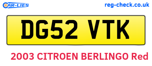 DG52VTK are the vehicle registration plates.