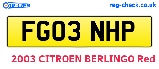 FG03NHP are the vehicle registration plates.