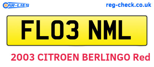 FL03NML are the vehicle registration plates.