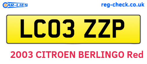 LC03ZZP are the vehicle registration plates.