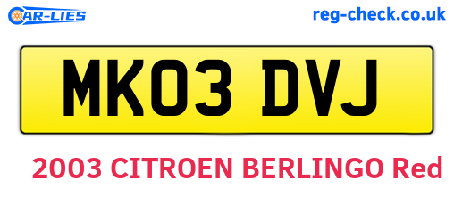 MK03DVJ are the vehicle registration plates.