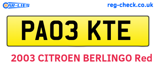 PA03KTE are the vehicle registration plates.