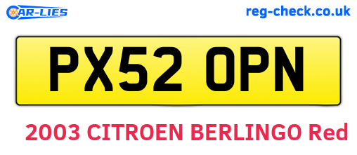 PX52OPN are the vehicle registration plates.