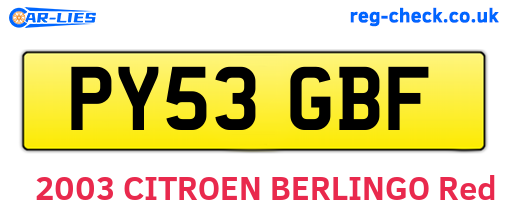 PY53GBF are the vehicle registration plates.