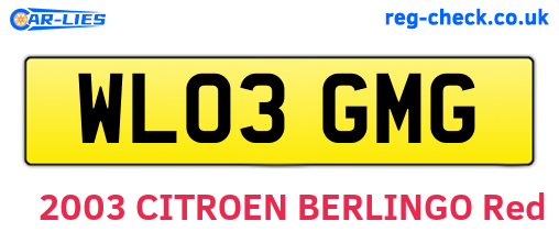WL03GMG are the vehicle registration plates.