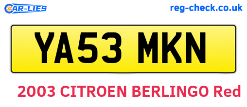 YA53MKN are the vehicle registration plates.