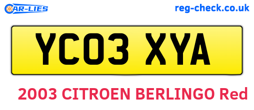 YC03XYA are the vehicle registration plates.