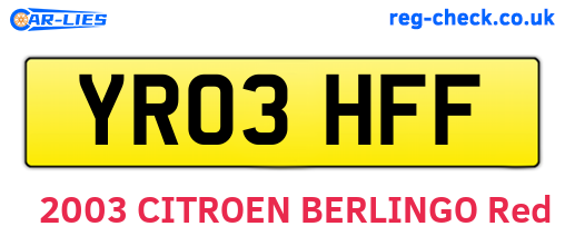 YR03HFF are the vehicle registration plates.