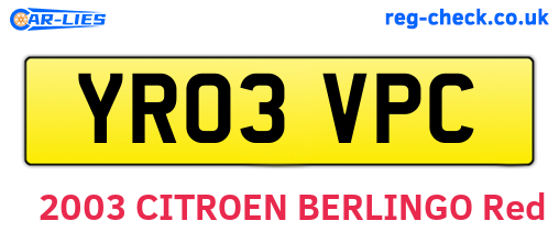 YR03VPC are the vehicle registration plates.