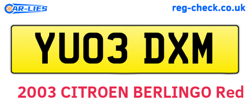 YU03DXM are the vehicle registration plates.