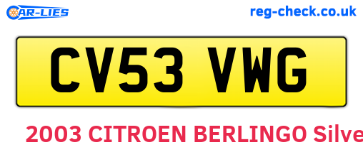 CV53VWG are the vehicle registration plates.