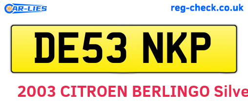 DE53NKP are the vehicle registration plates.