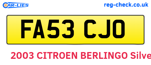 FA53CJO are the vehicle registration plates.