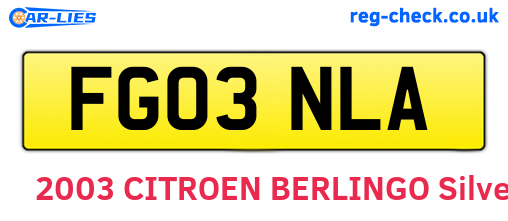 FG03NLA are the vehicle registration plates.