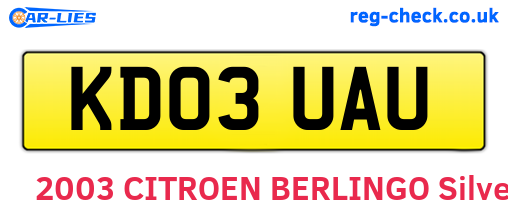 KD03UAU are the vehicle registration plates.