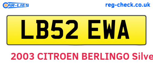 LB52EWA are the vehicle registration plates.