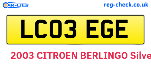 LC03EGE are the vehicle registration plates.
