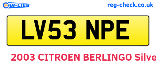 LV53NPE are the vehicle registration plates.