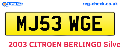 MJ53WGE are the vehicle registration plates.