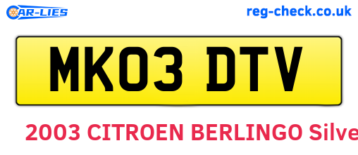 MK03DTV are the vehicle registration plates.