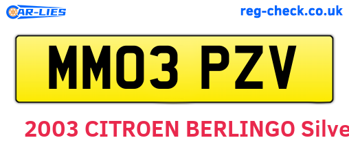 MM03PZV are the vehicle registration plates.