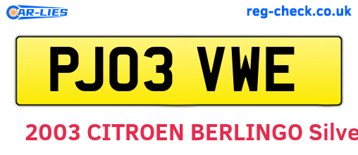 PJ03VWE are the vehicle registration plates.