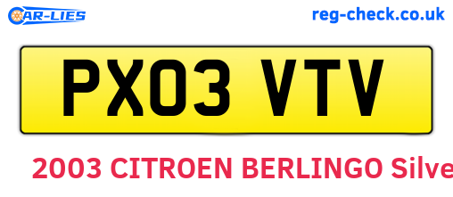 PX03VTV are the vehicle registration plates.