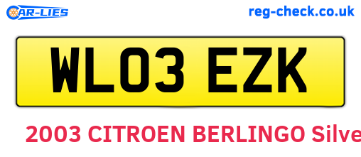 WL03EZK are the vehicle registration plates.