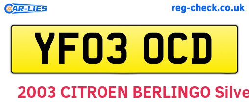 YF03OCD are the vehicle registration plates.