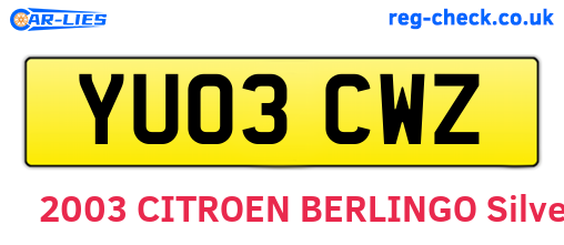 YU03CWZ are the vehicle registration plates.