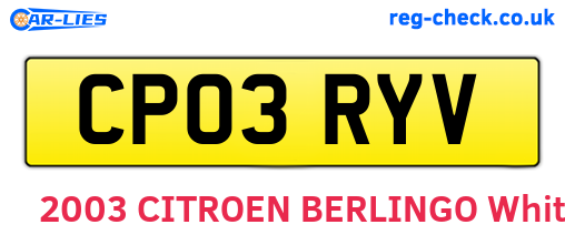 CP03RYV are the vehicle registration plates.