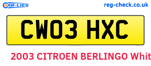 CW03HXC are the vehicle registration plates.
