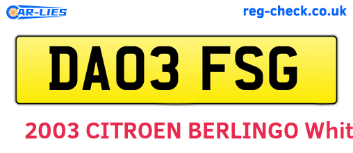 DA03FSG are the vehicle registration plates.