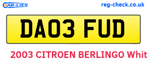 DA03FUD are the vehicle registration plates.