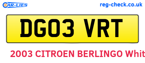 DG03VRT are the vehicle registration plates.