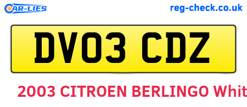 DV03CDZ are the vehicle registration plates.