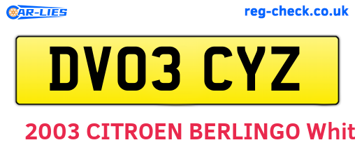 DV03CYZ are the vehicle registration plates.