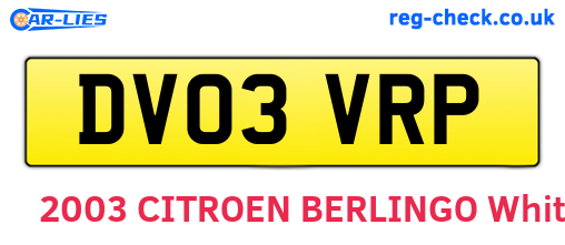 DV03VRP are the vehicle registration plates.