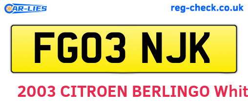 FG03NJK are the vehicle registration plates.