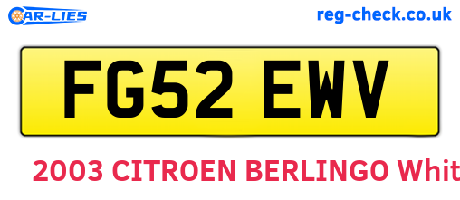 FG52EWV are the vehicle registration plates.