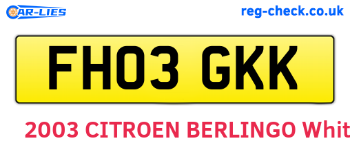 FH03GKK are the vehicle registration plates.